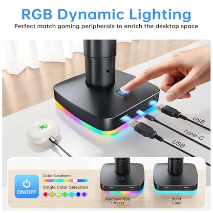 RGB Single Monitor Stand, Gas Spring Monitor Arm with 3 USB Ports, Charging and USB Data Transfer Function, Desk Mount for 13"-32" Monitors up to 19.8lbs, Adjustable Height, Tilt, Swivel, Rotate