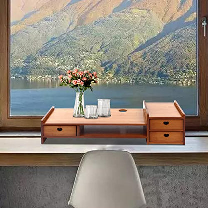 Bamboo Monitor Stand Riser with 3 Storage Drawer 2 Tier Desk Organizer Stand, Computer Laptop Riser Desktop Organizer Holders Monitor Storage Stand Ergonomic for Home and Office Use