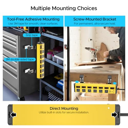CRST 6-Outlet Metal Power Strip with Individual Switches 15A/1875W, 10FT - color: Yellow, size: 10FT