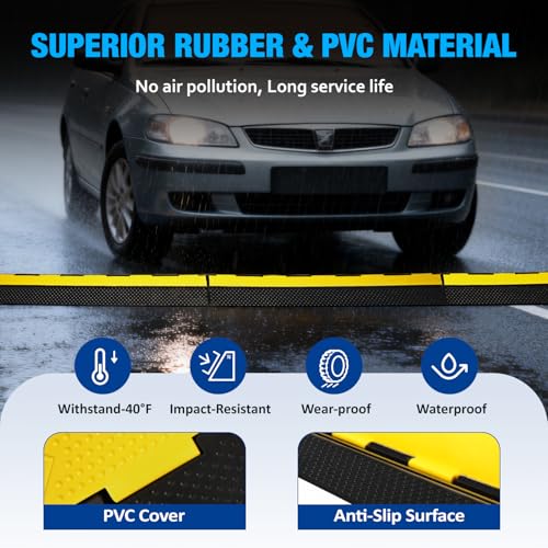 CXRCY 2 Channel Cable Protectors Ramp, 5Pack Cable Ramps, 22000lbs Capacity Heavy Duty Rubber Driveway Traffic Speed Bumps Hose Cord Cable Protector Ramp for Wire/Hose/Pipe Hider - size: 5 Pack 2 Channel