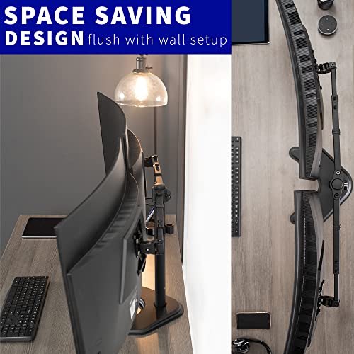 VIVO Premium Dual Ultra Wide LCD LED 27 to 38 inch Monitor Desk Stand, Heavy Duty, Free-Standing Telescoping Arms, Flush Wall Setup, Fits 2 Screens, Black, STAND-TS38B - color: Black