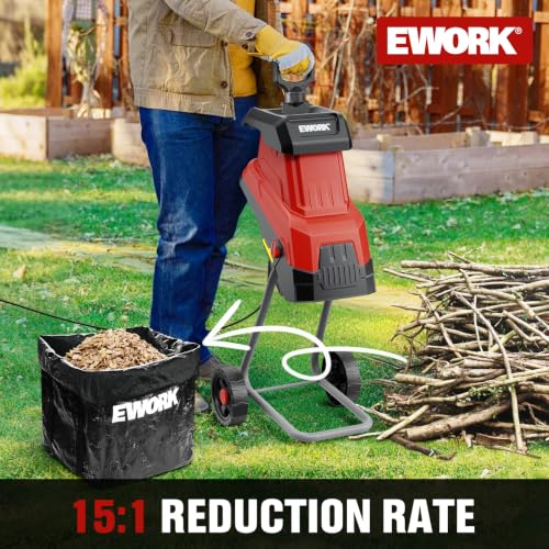 EWORK 15 Amp Electric Wood Chipper Shredder, Max 1.77" Cutting Diameter