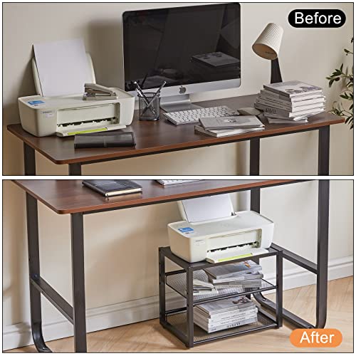 YMYNY 3 Tiers Desktop Printer Stand,17.32 x 13.78 x 11.02 in Black,UHPT001B