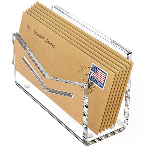 Beego Envelope and Mail Organizer Countertop - Clear Acrylic Desk Organizer Letter Holder Desktop File Sorter Bill Document Folder Rack for Office, Home, School Desk Organization - color: Clear, size: 1 Compartment