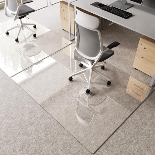 Tempered Glass Chair Mat for Carpet 60"x48", Floor Protector | Ultra Clear Office Chair Mat for Hardwood Floors & Carpets, Heavy Duty 0.2" Scratch-Resistant Surface with Non-Slip Pads - size: 60"x48"