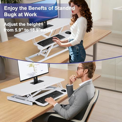 38-inch Standing Desk Converter Height Adjustable Sit to Stand Up Workstation, Duals Monitor and Laptop Riser with Wide Keyboard Tray, for Home, School, Company, White - color: White
