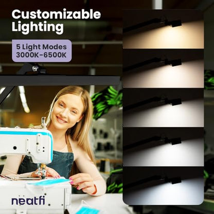Neatfi 3,000 Lumens Ultra LED Desk Lamp with Clamp, 30W Dimmable Monitor Light, 5 Brightness Levels & 5 Light Modes (Black, 28 Inches with Metal Arm) - color: Black, size: 28 Inches with Metal Arm
