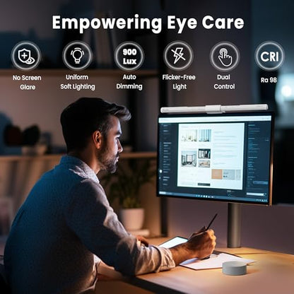 Quntis Monitor Light Bar Pro White, Eye-Care No Glare USB Computer Lamp, Stepless Dimming & Auto-Dimming Brightness, Dual Control, Modern Aesthetic Space Saving Desk Accessories Office Gaming Reading - style: ‎ScreenLinear Pro White