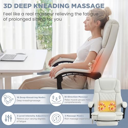 HOMREST 3D Kneading Massage Office Chair, White - color: White