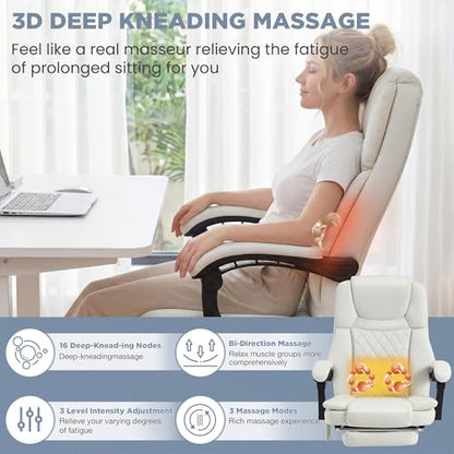 HOMREST 3D Kneading Massage Office Chair, White - color: White