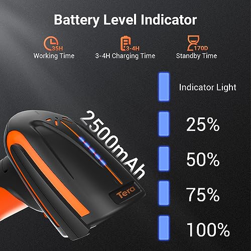 Tera Barcode Scanner Wireless with Stand: Industrial Drop-Resistant Orange | IP66, BT 2.4G USB, 640*480 CMOS Global, 1D 2D QR Reader, 650 Scans/Sec, 2500mAh, Warehouse Logistics Retail Library School