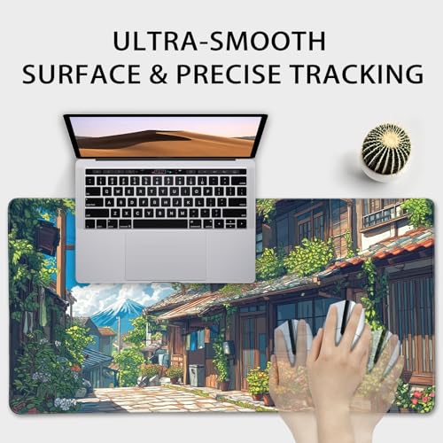 Japanese Street Scene Large Gaming Mouse Pad Desk Mat 31.5"x15.7" | Extended Mousepad, Non-Slip Rubber Base , Stitched Edges, for Computer/Laptop/Office/Home - color: Japanese Street