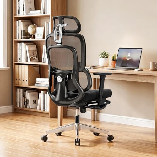 Ergonomic Mesh Office Chair with Footrest, 4D Armrests, Recline | High Back Computer Chair With Lumbar Support|Adjustable Headrest & Breathable Mesh For Long Hours At Home Office Or Gaming - color: Black