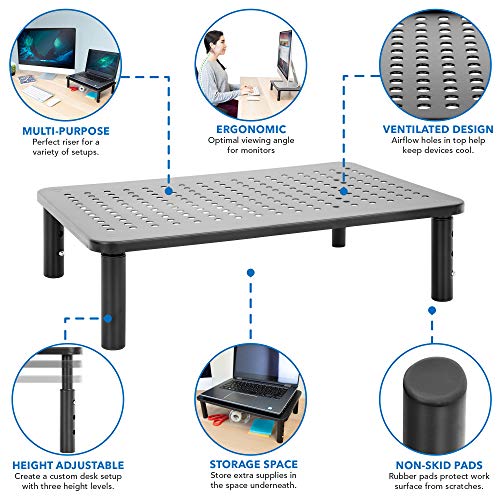 Mount-It! Height Adjustable Single Monitor Riser | Metal Mesh Computer Screen Platform | Desktop Riser for Laptop, Monitor, and Printer | 44lbs Capacity (Black) - size: Set of 1