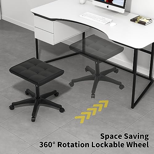 Mobile Footrest, Multi-Use Stool with Lockable Wheels, Under Desk Leg Rest Rolling Chair for Home Office, Adjustable Height Spa Salon Stool, Ottoman Foot Rest