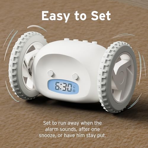 CLOCKY Alarm Clock on Wheels – Loud Rolling Alarm Clock for Heavy Sleepers - color: White