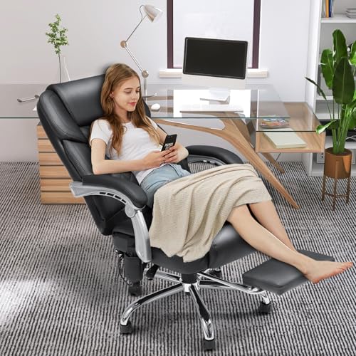 HOMREST Heated Massage Executive Office Chair with Footrest, Black - color: Black