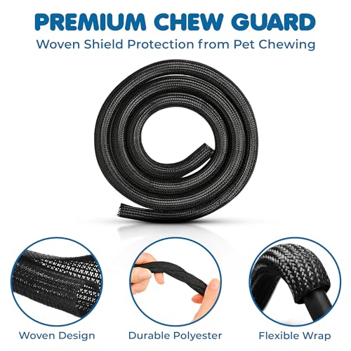 SunGrow Pet Cord Protector, 1/2 Inch Wire Loom Tubing Cable Sleeve, Dog, Cat, Ferret Wire Split Sleeve, Cable Protector Tubing, Restricts Chewing, Polyester Cable Management Sleeve, 10 Feet
