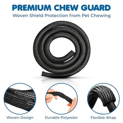 SunGrow Pet Cord Protector, 1/2 Inch Wire Loom Tubing Cable Sleeve, Dog, Cat, Ferret Wire Split Sleeve, Cable Protector Tubing, Restricts Chewing, Polyester Cable Management Sleeve, 10 Feet