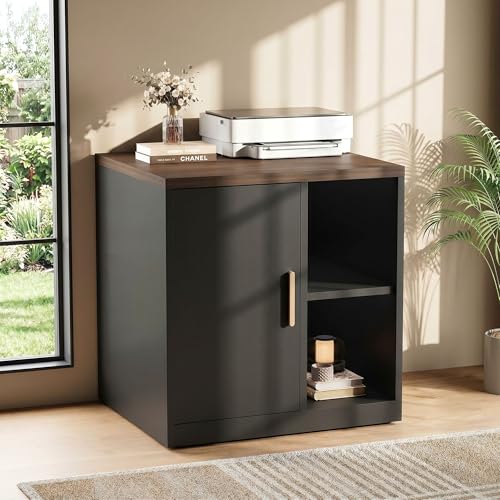 ModernMate Printer Stand with Door, Open Adjustable Shelves | 23" Printer Table, File Cabinet, Under Desk Storage Cabinet for Office, Living Room, and Study, Black Walnut - color: Black Walnut
