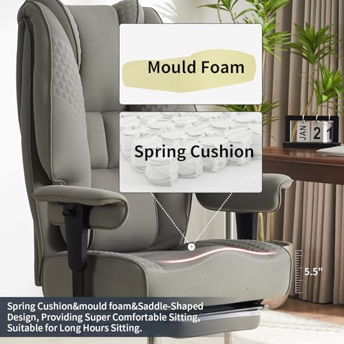 EXCEBET Big and Tall Office Chair 400lbs Wide Seat, Leather High Back Executive Office Chair with Foot Rest, Ergonomic Chairs Lumbar Support for Lower Back Pain Relief (Mesh Light Grey) - color: Mesh Light Grey