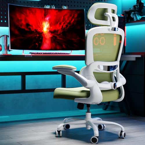 TRALT Office Chair Ergonomic Desk Chair - Gaming Chair with Lumbar Support | 330 LBS Home Office Desk Chairs with Headrest, Reading Chair with Flip-up Armrests, Comfortable Computer Chairs (1, Green) - color: Green