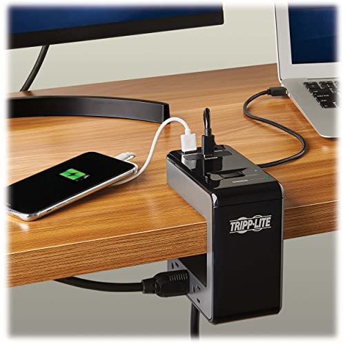 Tripp Lite Safe-IT Desk Clamp Surge Protector, 6-Outlets, USB-C & 2 USB-A Ports, 8Ft / 2.4M Cord, $50,000 Insurance & Limited Life Manufacturer's Warranty (TLP648UCBAM) - style: Safe-IT