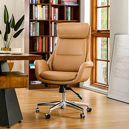 Glitzhome Adjustable High-Back Office Chair Executive Swivel Chair PU Leather Desk Chair, Camel - color: Camel