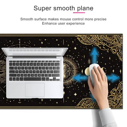 HOMETITUTE Large Mouse Pad 31.5x11.8 Inch Gaming Mousepad Golden Moon Phase Astrology Art Non-Slip Keyboard Desktop Protector Mat XL Mouse Pad for Home Office Laptop Wireless Mice Accessories - color: Golden Moon Phase Astrology Art