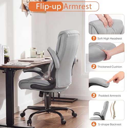 Sweetcrispy Office Chair Set of 2, Heavy Duty Desk Chair, PU Leather - color: Grey, style: Set of 2