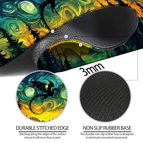 Starry Night Forest Dragon Gaming Desk Mat, XL Extended Mouse Pad - color: W05