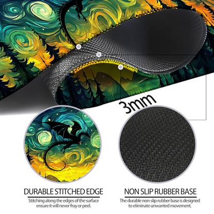 Starry Night Forest Dragon Gaming Desk Mat, XL Extended Mouse Pad - color: W05