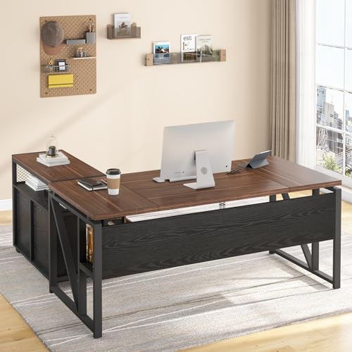 Tribesigns Office Desk with Drawers Sets, 63 inches L Shaped Computer Desk with Mobile File Cabinet,Big Executive Desk for Home Office Furniture Sets (Dark Brown, 63-inch) - color: Dark Brown