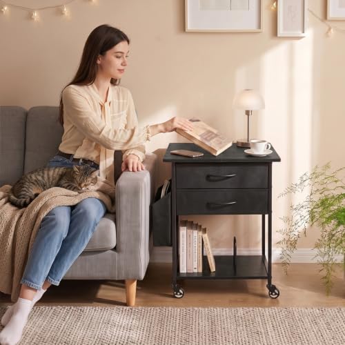Faesun Printer Stand with Storage, Rolling Printer Table with 2-Drawer - color: Black