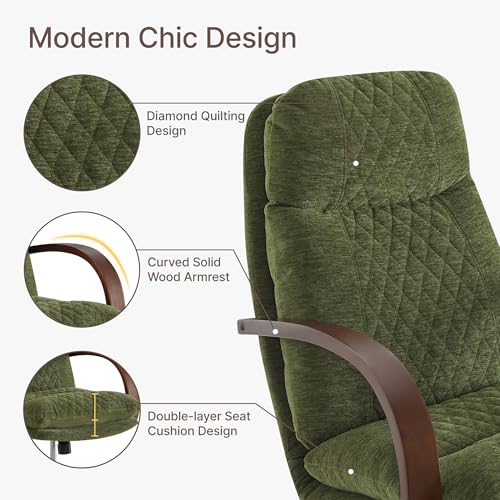 KISLOT Home Office Desk Chair, Ergonomic Office Chair with Lumbar Support, Adjustable Swivel Computer Chair with Wheels, Fabric Executive Task Chair with Wood Arms, Set of 2, Moss Green - color: Moss Green Fabric, size: Set of 2
