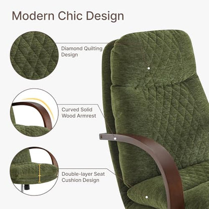 KISLOT Home Office Desk Chair, Ergonomic Office Chair with Lumbar Support, Adjustable Swivel Computer Chair with Wheels, Fabric Executive Task Chair with Wood Arms, Set of 2, Moss Green - color: Moss Green Fabric, size: Set of 2