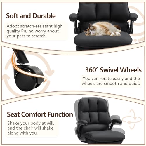 Comfy Office Chair Soft and Double Cushioned Ergonomic Computer Desk Chair | Suitable for Long Hours Executive Office Chair with Flip-up Armrests and Height Adjustment for Home Office Black - color: Black