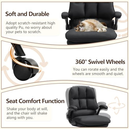 Comfy Office Chair Soft and Double Cushioned Ergonomic Computer Desk Chair | Suitable for Long Hours Executive Office Chair with Flip-up Armrests and Height Adjustment for Home Office Black - color: Black