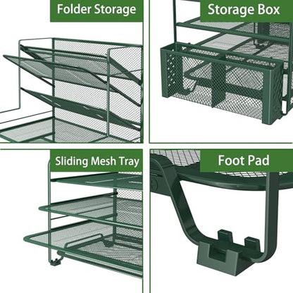 Simple Trending 7 Tier Desk File Organizer, Letter Tray Paper Organizer with Pen Holder and Metal Hanging Basket, Green - color: Pen Holder Green