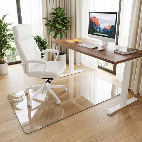 Tempered Glass Chair Mat for Hardwood Floor & Low Pile Carpet, 30" x 55" Heavy Duty Office Chair Mat with Non-Slip Pads, Scratch Resistant Floor Protector for Home Office - size: 30" x 55"