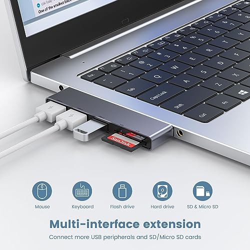 Fidioto USB A Hub, Left Model 5-in-1 Network-Hubs with 1 USB3.0 &2 USB2.0 & Micro SD/TF Card Reader, Compatible for Laptop MacBook, Chromebook, Dell, HP, Samsung, Keyboard, Mouse Etc. - color: 5in1-Left-Gery