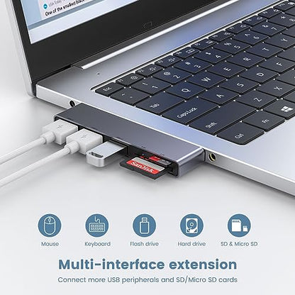 Fidioto USB A Hub, Left Model 5-in-1 Network-Hubs with 1 USB3.0 &2 USB2.0 & Micro SD/TF Card Reader, Compatible for Laptop MacBook, Chromebook, Dell, HP, Samsung, Keyboard, Mouse Etc. - color: 5in1-Left-Gery