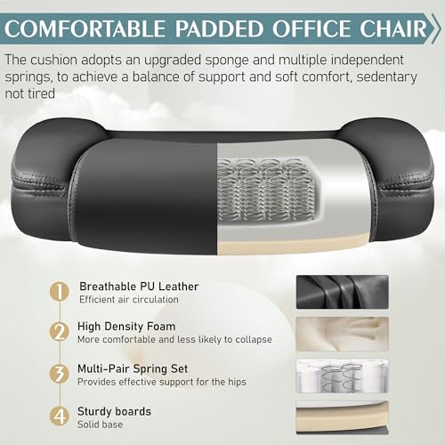 Leather Office Chair, PU Home Computer Desk Chairs with Ergonomic Back Support, 360°Swivel Free, Small Gaming Chair with Wheels and Adjustable Armrests, for Short People Use