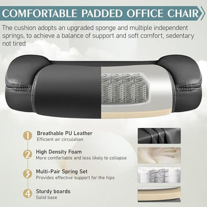 Leather Office Chair, PU Home Computer Desk Chairs with Ergonomic Back Support, 360°Swivel Free, Small Gaming Chair with Wheels and Adjustable Armrests, for Short People Use