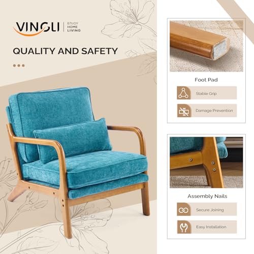 VINGLI Chenille Mid-Century Modern Accent Chair Set of 2, Cute Reading Arm Chair with Cushion & Lumbar Pillow & Solid Wood Frame for Lounge, Living Room, Reading Room, Bedroom, Turquoise - color: Turquoise