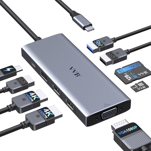 USB C Docking Station Dual Monitor Adapter Laptop Docking Station 3 Monitor - size: 4.2inches