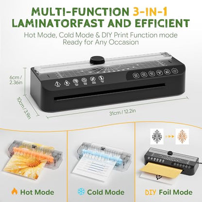 9-Inch Laminator Machine,A4 Cold & Thermal Laminator Machine,85-Second Quick Heat-Up,Thermal Lamination ABS Jam-Release,40 Pouches,Paper Cutter & Corner Rounder - Perfect for Teachers, Home & Office