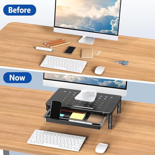 Zimilar 2 Pack Monitor Stand Riser with Drawer, 3 Height Adjustable