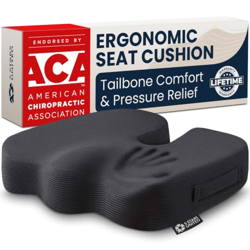 5 STARS UNITED Seat Cushion - Memory Foam Chair Cushion for Tailbone Pain Relief - Ergonomic Support for Coccyx, Sciatica & Butt - Office, Desk & Gaming Chair, Car Seat, Wheelchair, Airplane, Black - color: Black, size: Large