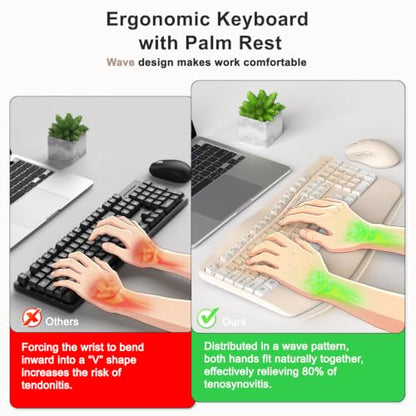 Wireless Keyboard and Mouse Combo, 2.4G Ergonomic Wave Keys (Latte-A) - color: Latte-A